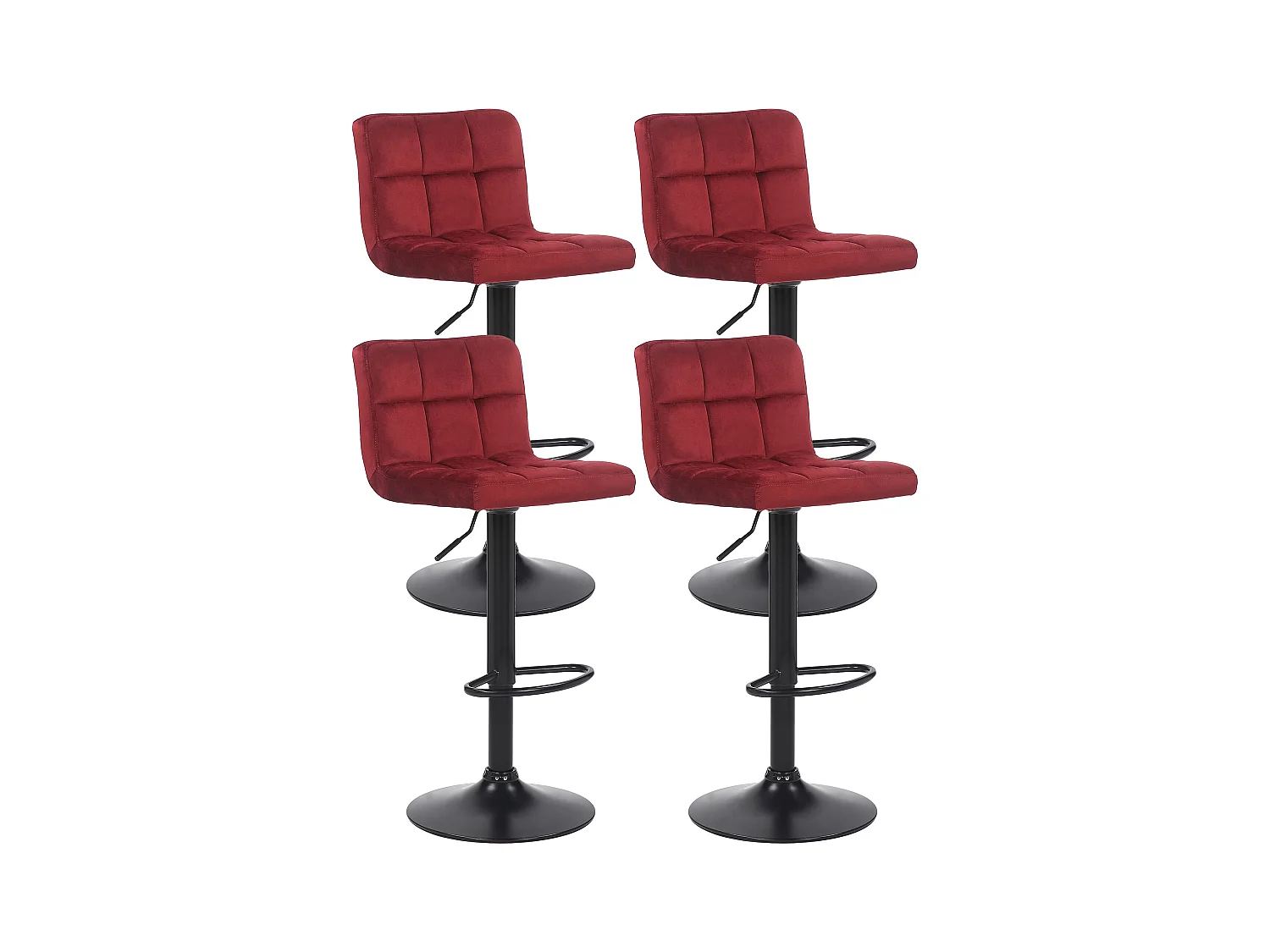 Lot de 4  Tabouret de bar - Velours - Rouge - Feni