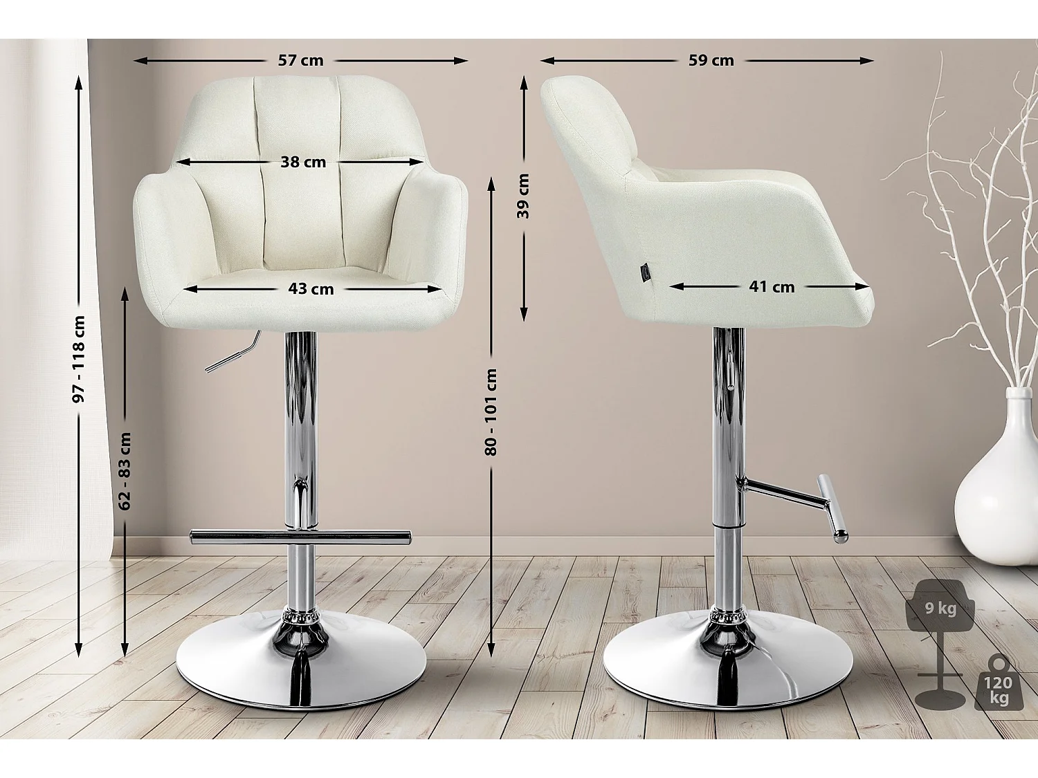 Tabouret de bar - Tissu - Crème - Natoma