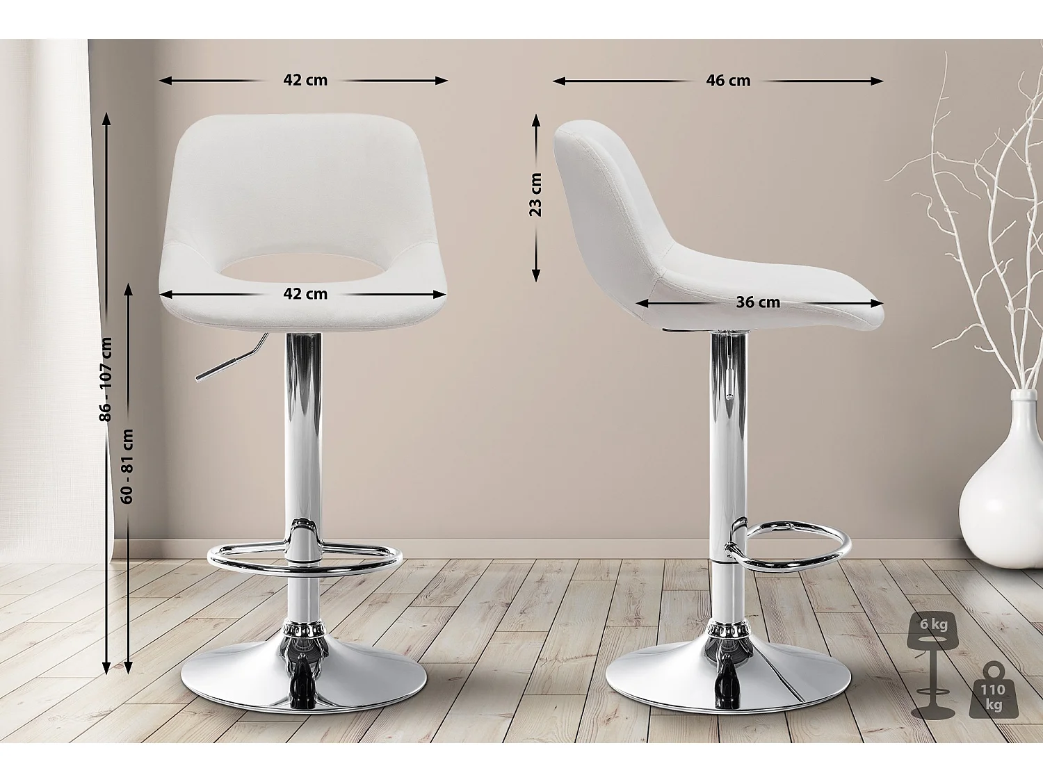 Lot de 2  Tabouret de bar - Velours - Crème - Camden