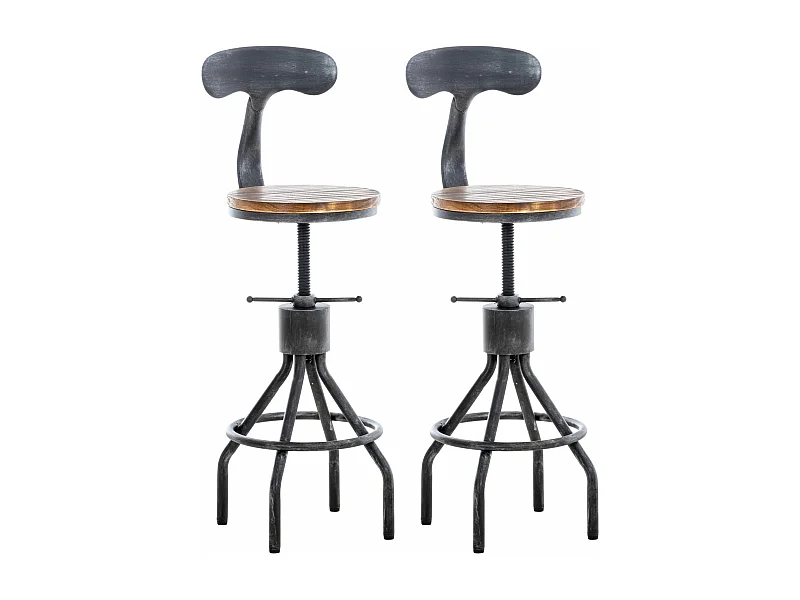 Lot de 2  Tabouret de bar - Bois - Argent antique - Hanam