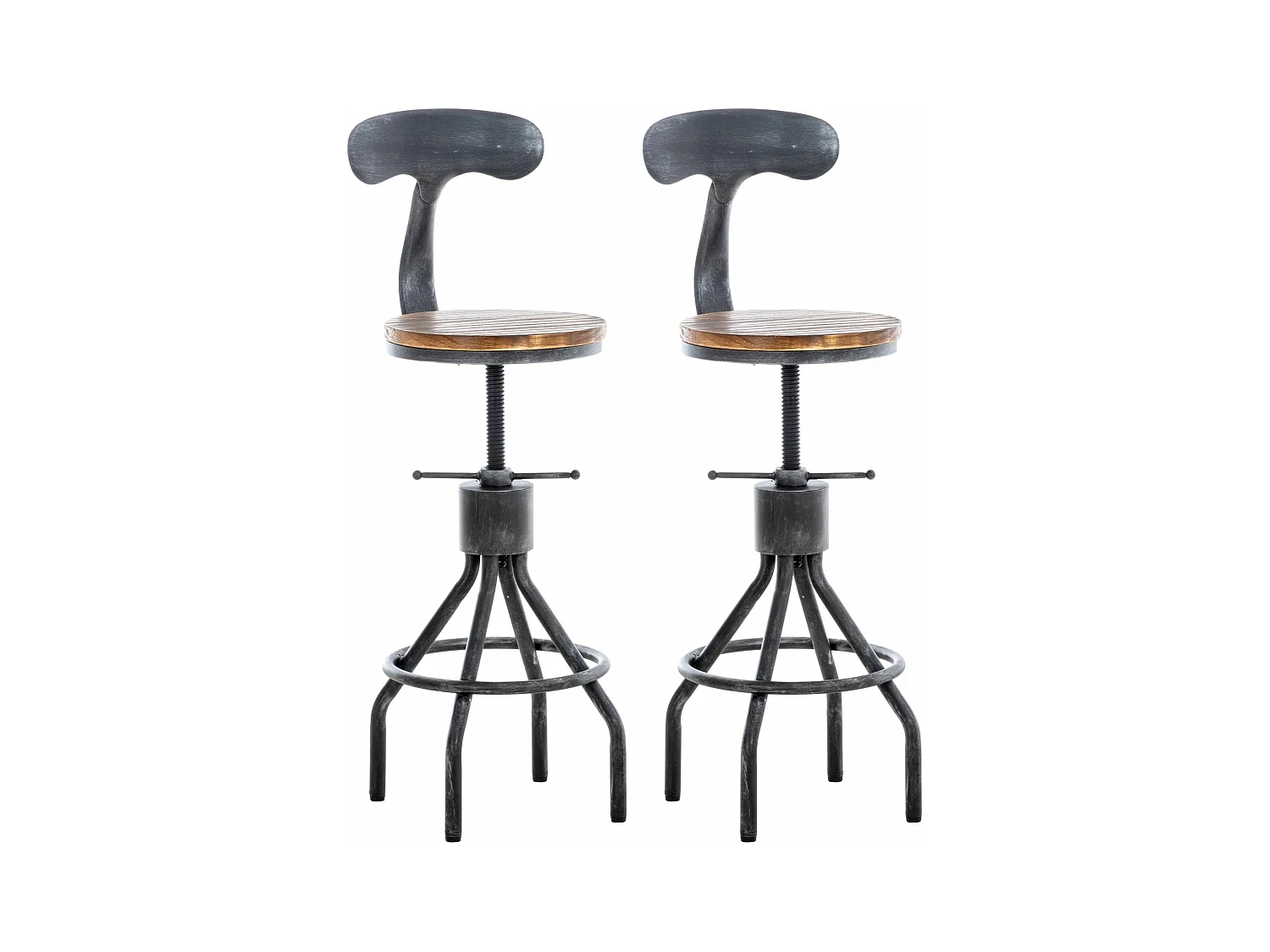 Lot de 2  Tabouret de bar - Bois - Argent antique - Hanam