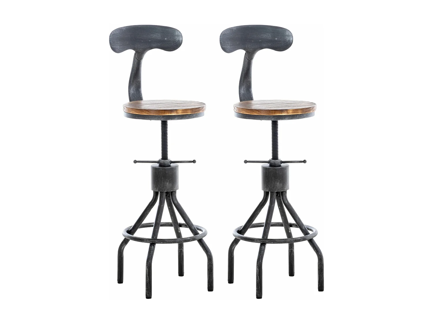 Lot de 2  Tabouret de bar - Bois - Argent antique - Hanam