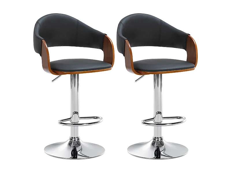 Lot de 2  Tabouret de bar - Similicuir - Noyer / Noir - Nilse