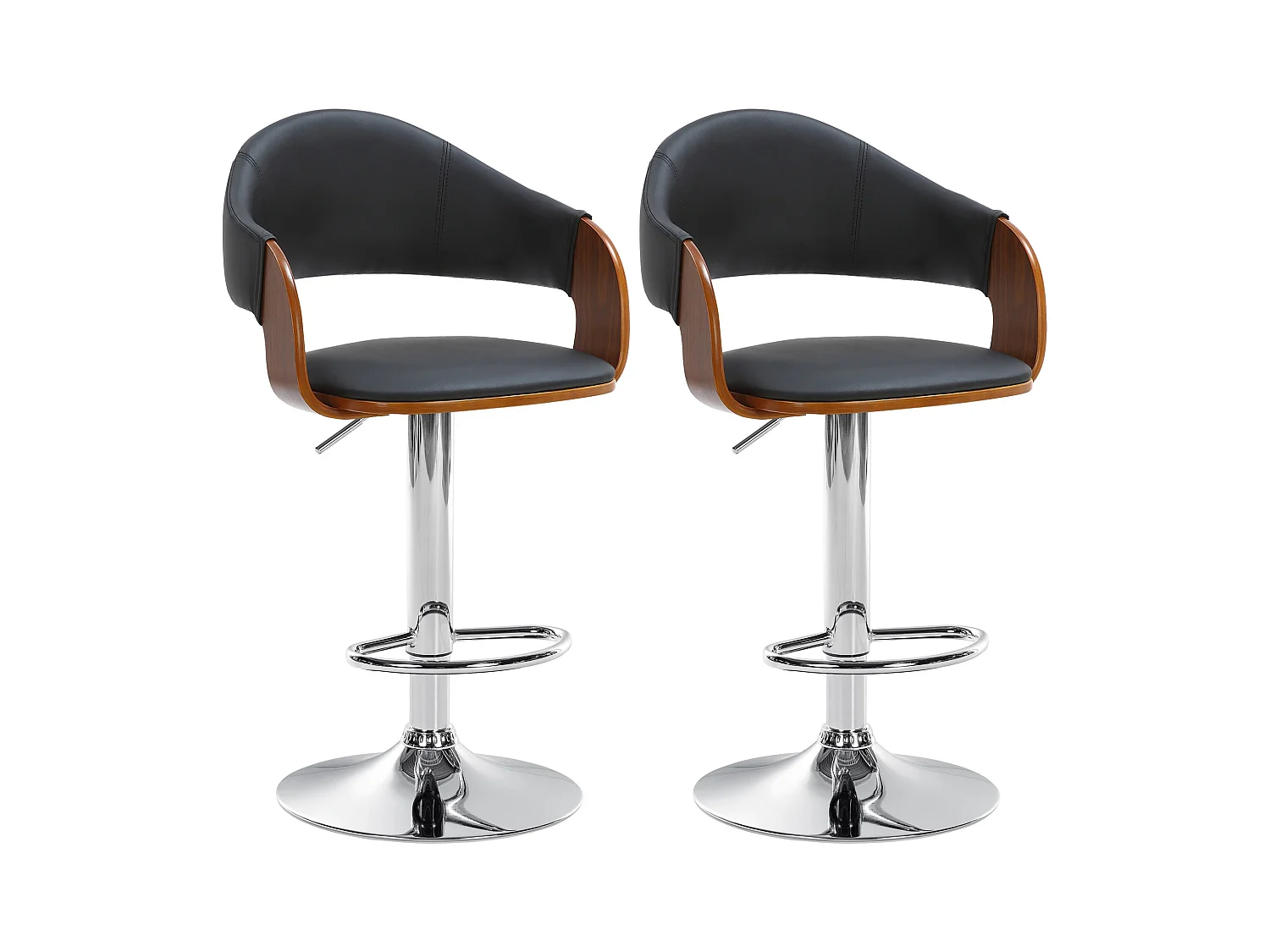 Lot de 2  Tabouret de bar - Similicuir - Noyer / Noir - Nilse