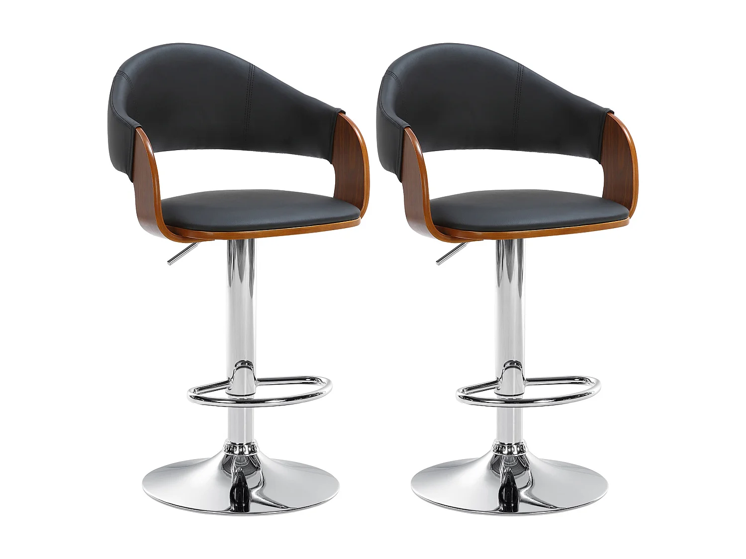 Lot de 2  Tabouret de bar - Similicuir - Noyer / Noir - Nilse