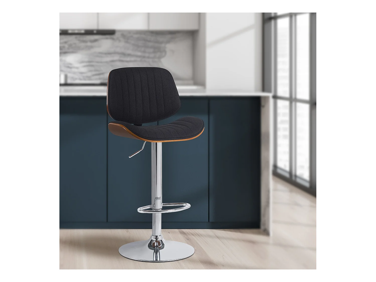 Tabouret de bar - Tissu & Chrome - Noyer / Noir - Clawson