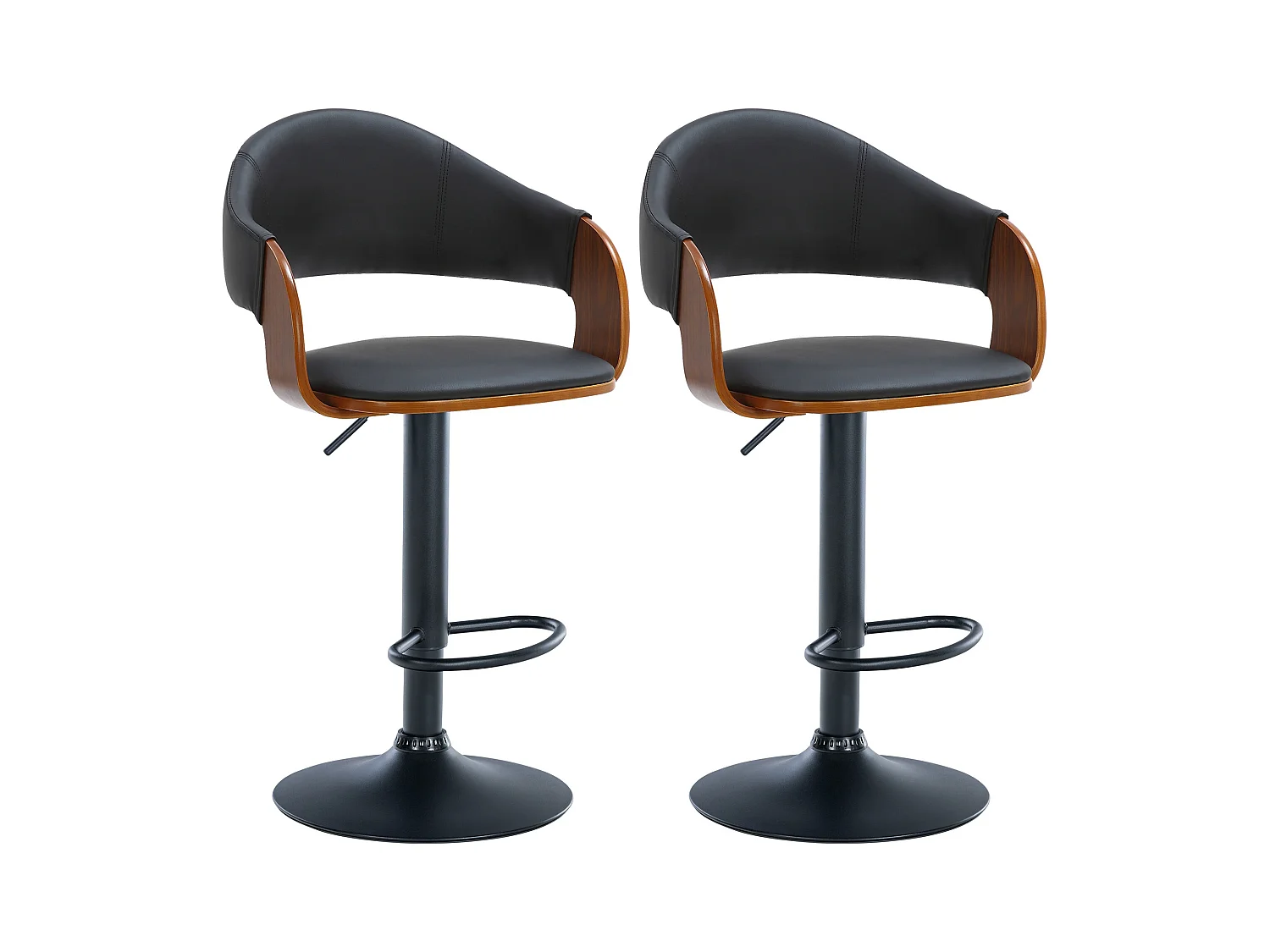 Lot de 2  Tabouret de bar - Similicuir - Noyer / Noir - Nilse