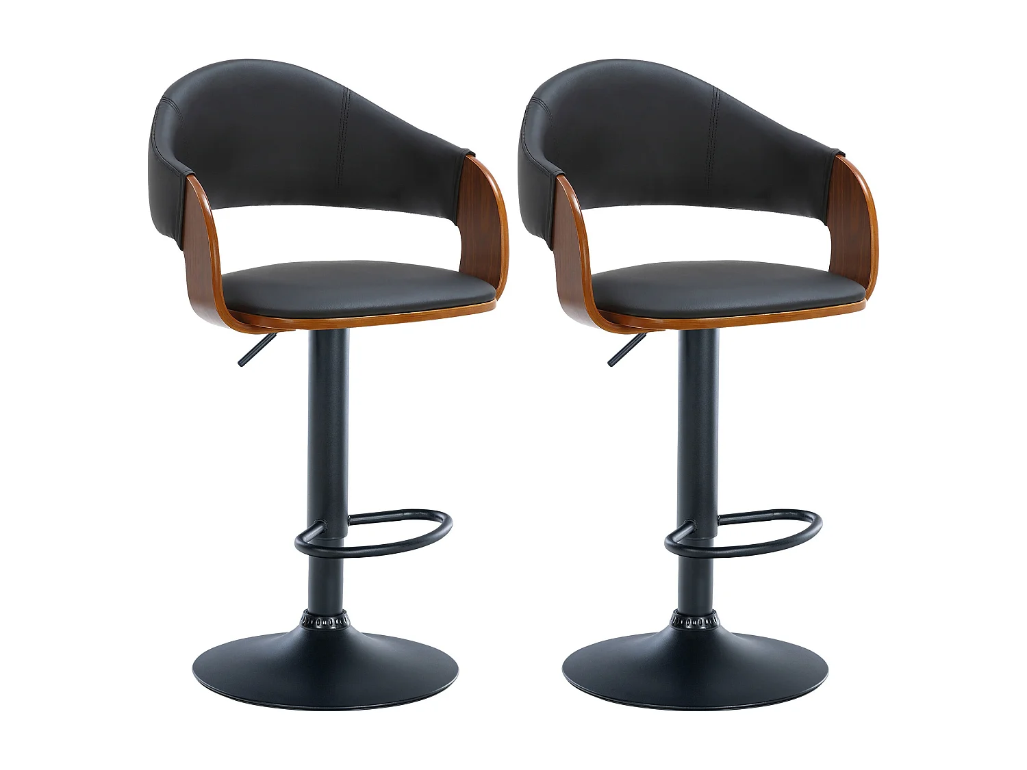 Lot de 2  Tabouret de bar - Similicuir - Noyer / Noir - Nilse