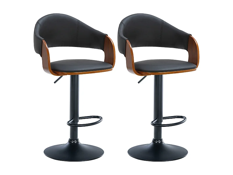 Lot de 2  Tabouret de bar - Similicuir - Noyer / Noir - Nilse