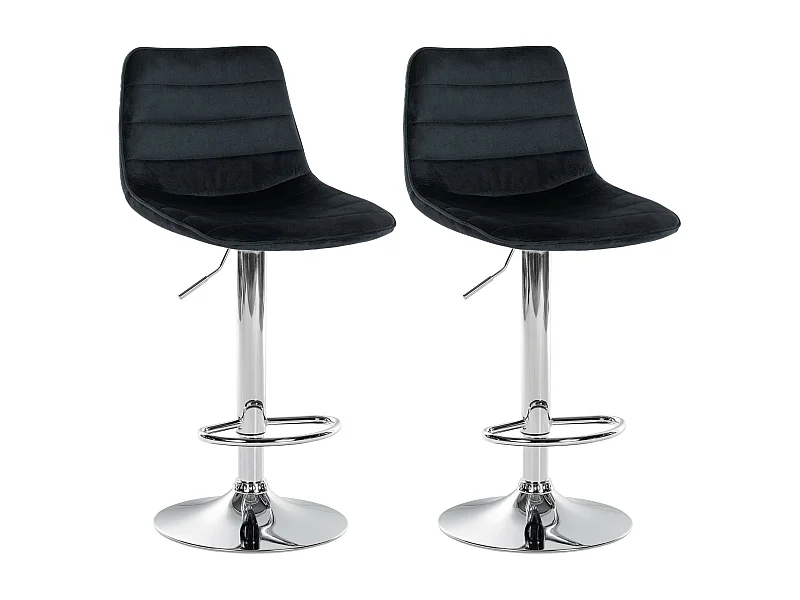 Lot de 2  Tabouret de bar - Velours & Chrome - Noir - Lex