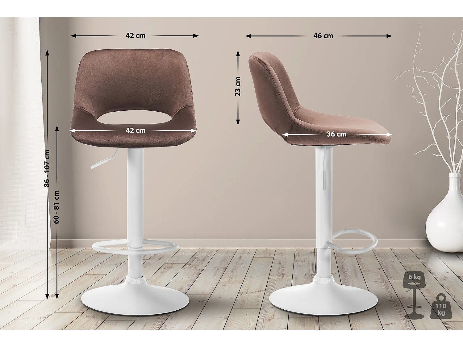 Lot de 2  Tabouret de bar - Velours - Marron - Camden