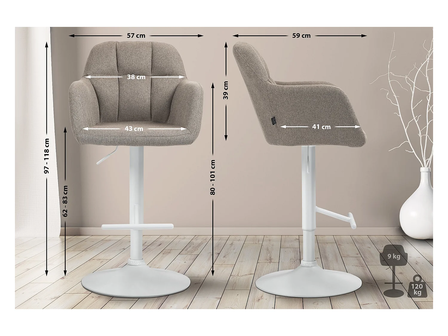 Tabouret de bar - Tissu - Taupe - Natoma
