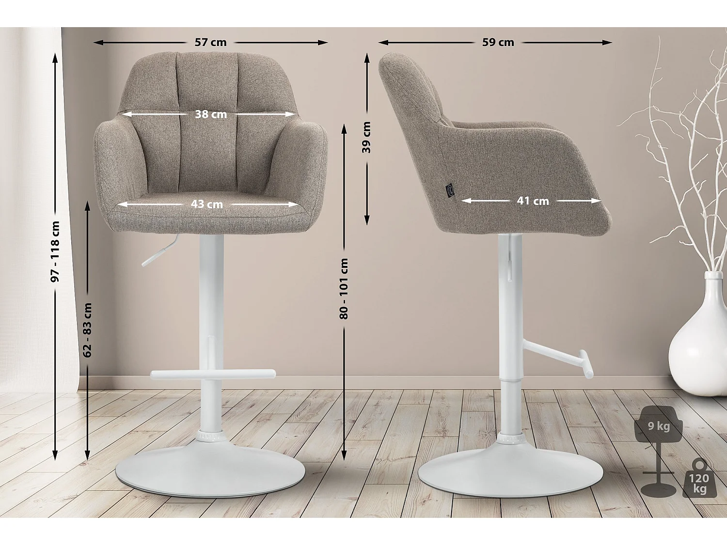 Tabouret de bar - Tissu - Taupe - Natoma