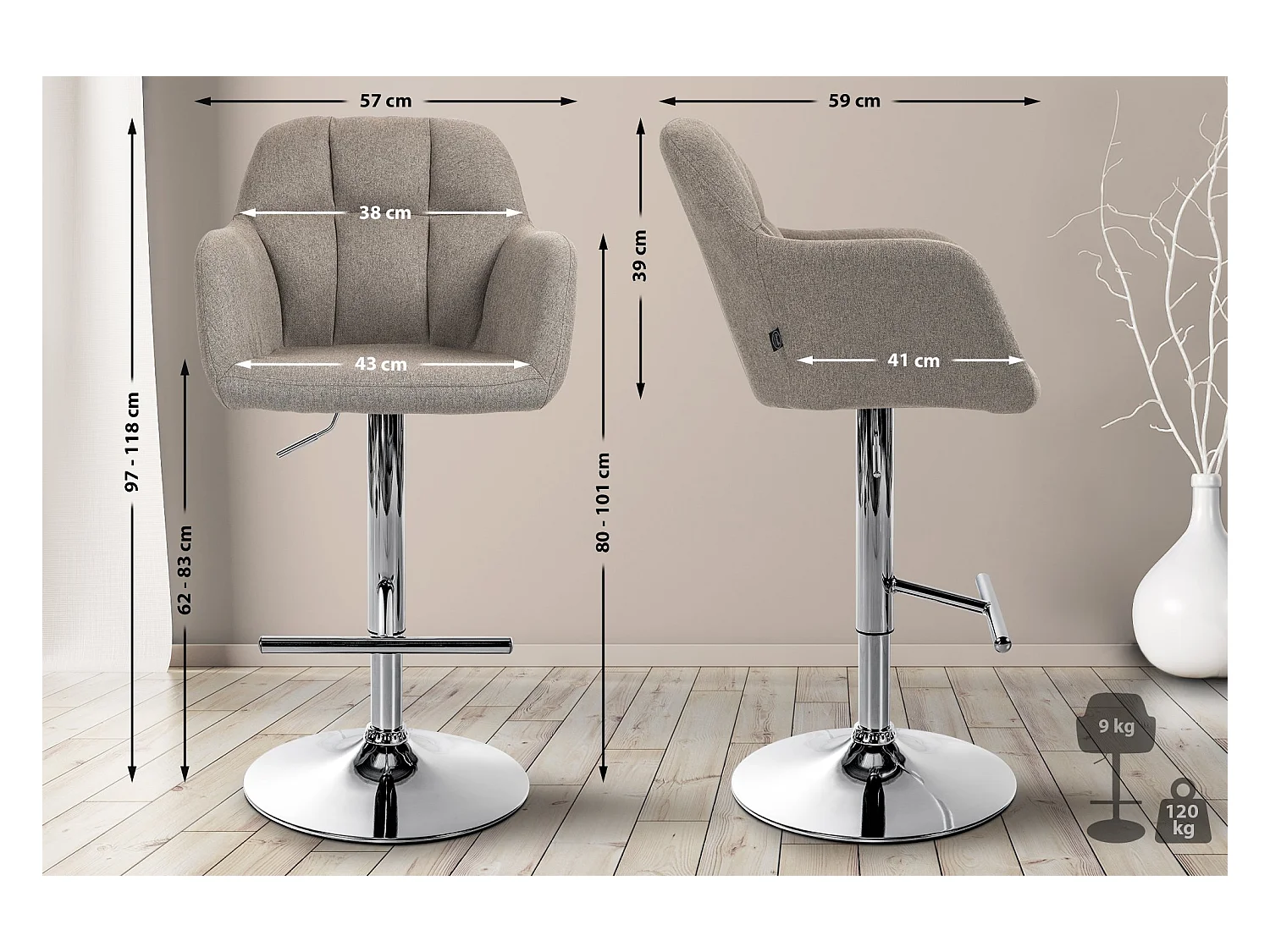 Tabouret de bar - Tissu - Taupe - Natoma