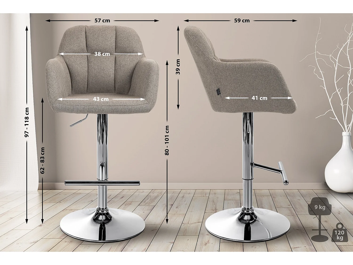 Tabouret de bar - Tissu - Taupe - Natoma