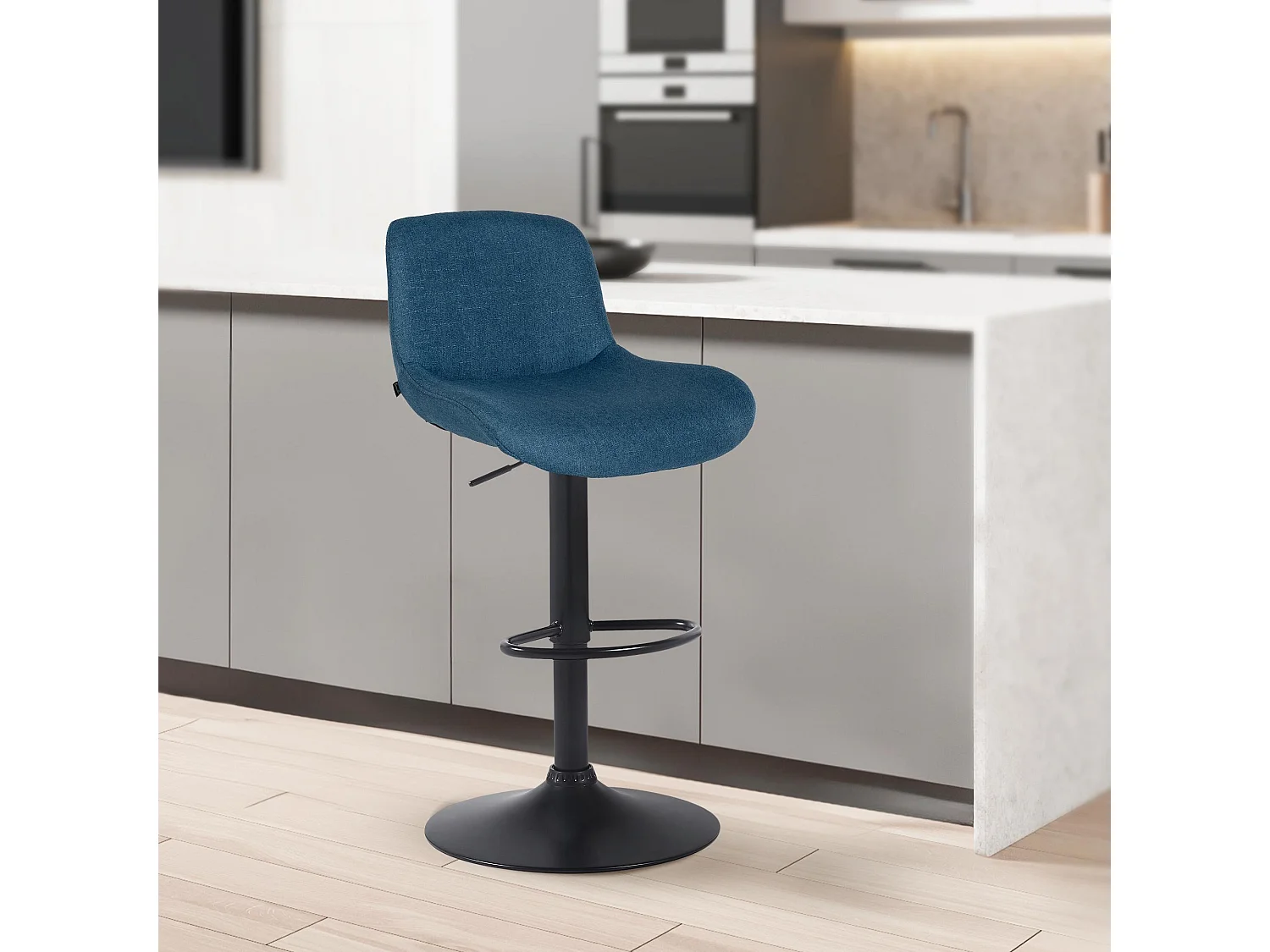 Tabouret de bar - Tissu - Bleu - Solon