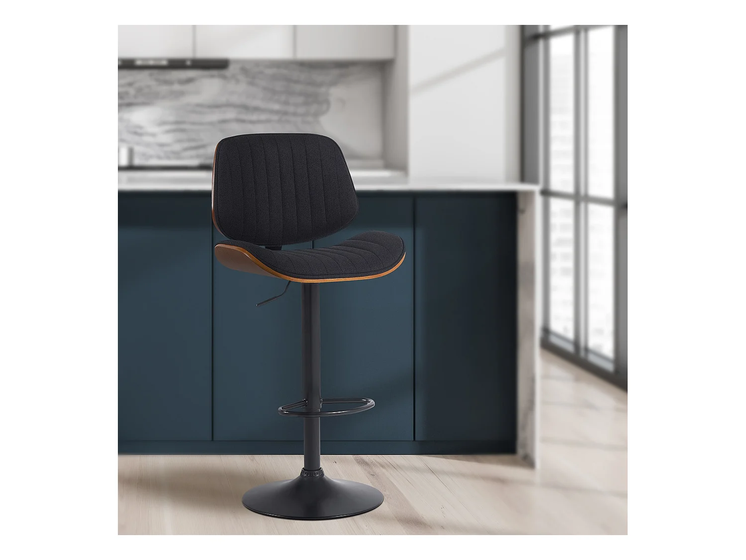 Tabouret de bar - Tissu & Noir - Noyer / Noir - Clawson