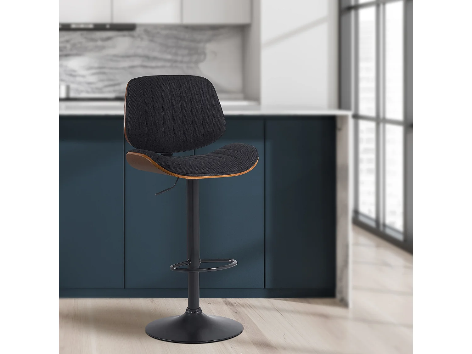 Tabouret de bar - Tissu & Noir - Noyer / Noir - Clawson