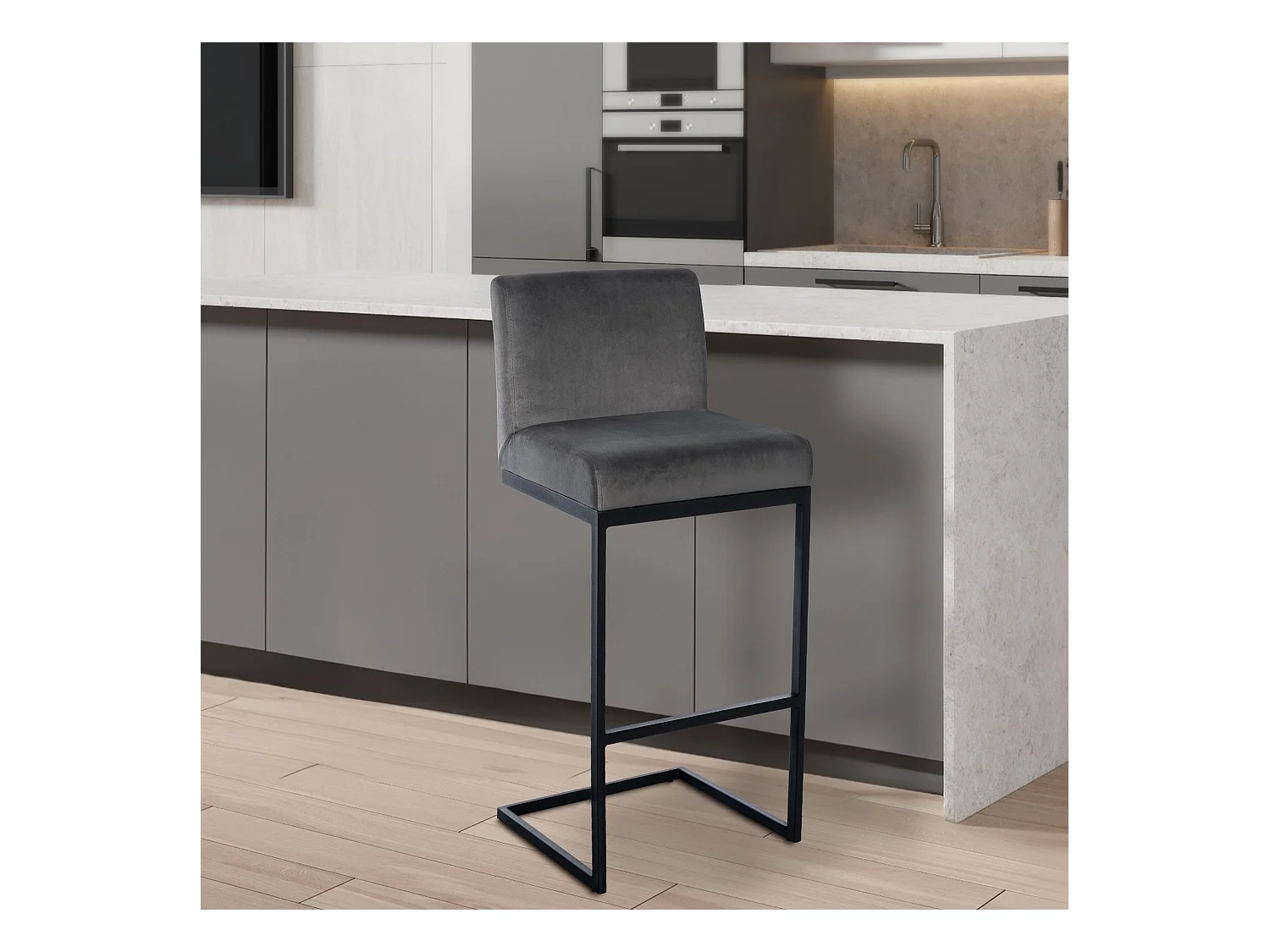 Tabouret de bar - Velours - Gris - Hopewell