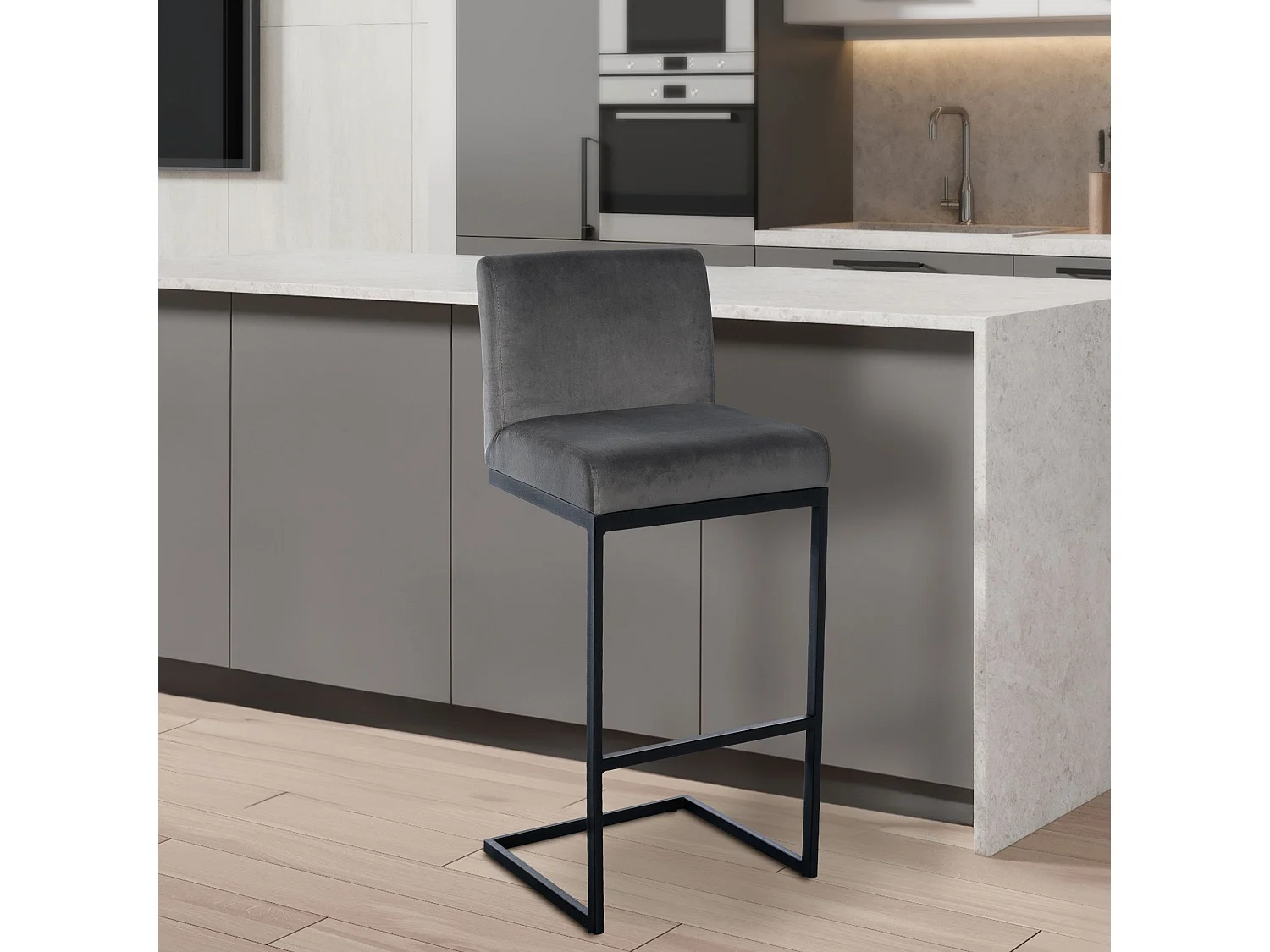 Tabouret de bar - Velours - Gris - Hopewell