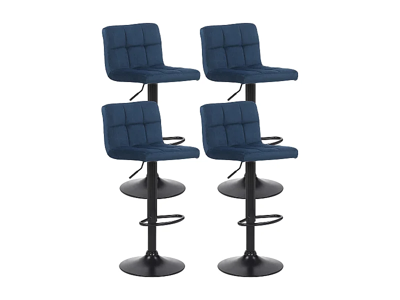 Lot de 4  Tabouret de bar - Velours - Bleu - Feni