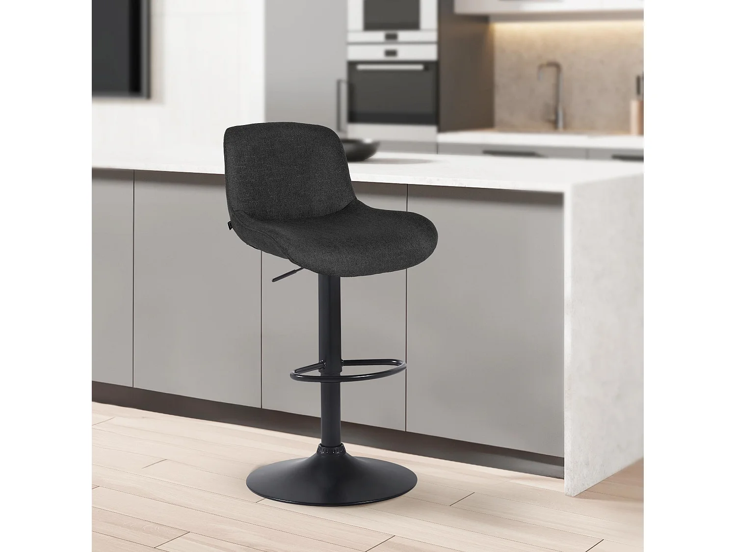 Tabouret de bar - Tissu - Noir - Solon