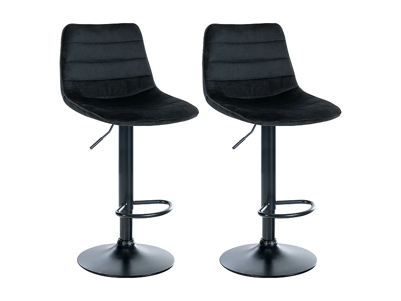 Lot de 2  Tabouret de bar - Velours & Noir mat - Noir - Lex