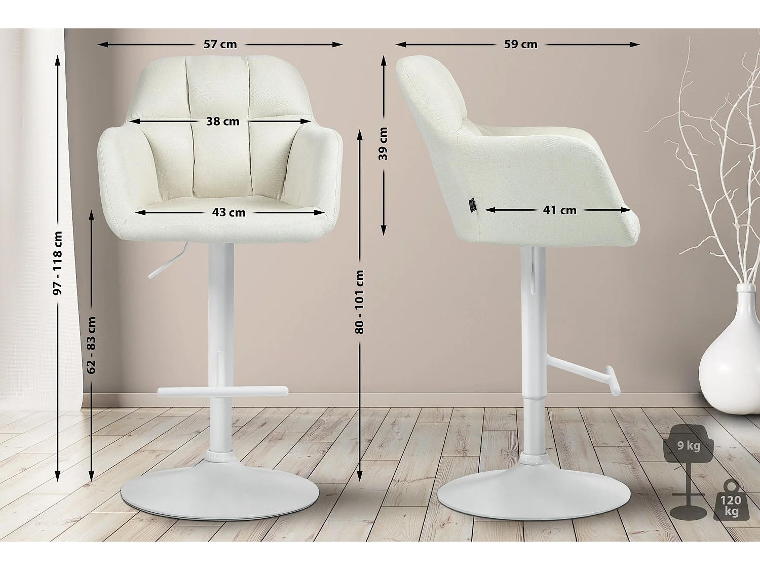 Tabouret de bar - Tissu - Crème - Natoma