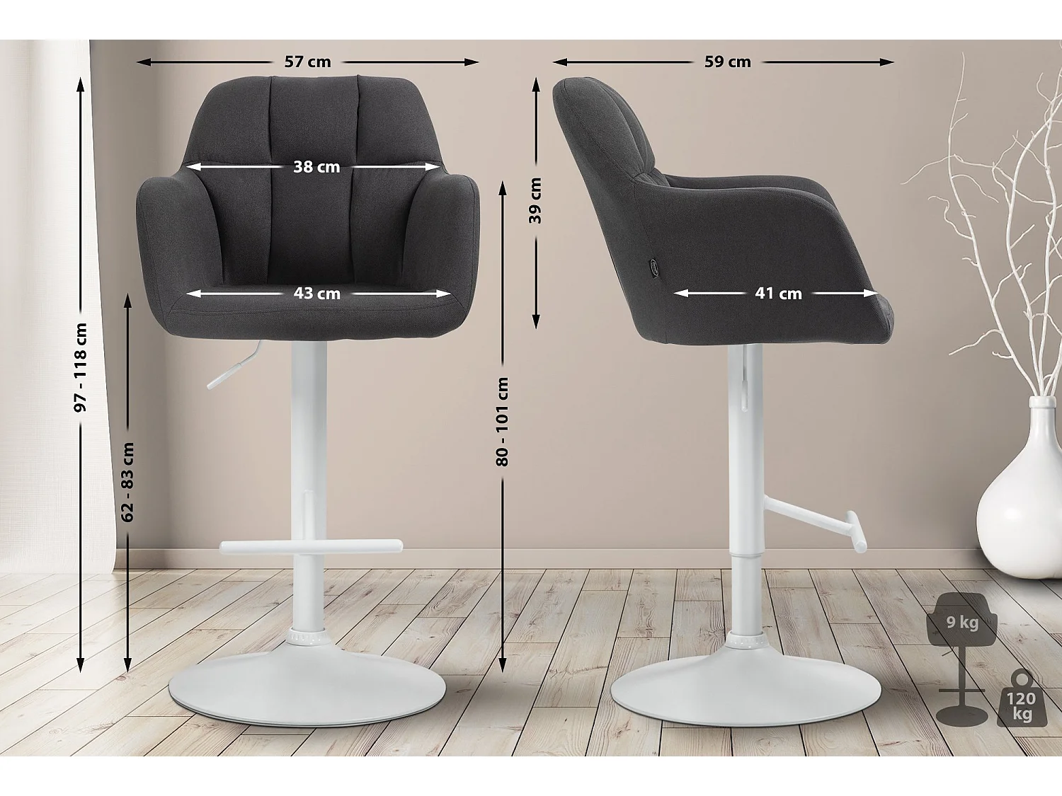 Tabouret de bar - Tissu - Noir - Natoma