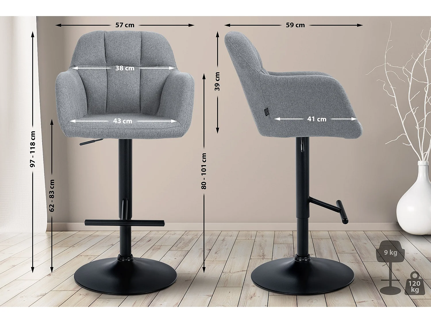 Tabouret de bar - Tissu - Gris - Natoma