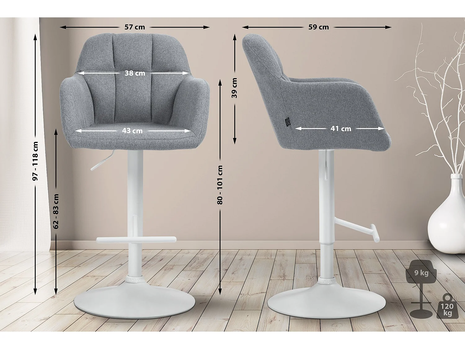 Tabouret de bar - Tissu - Gris - Natoma