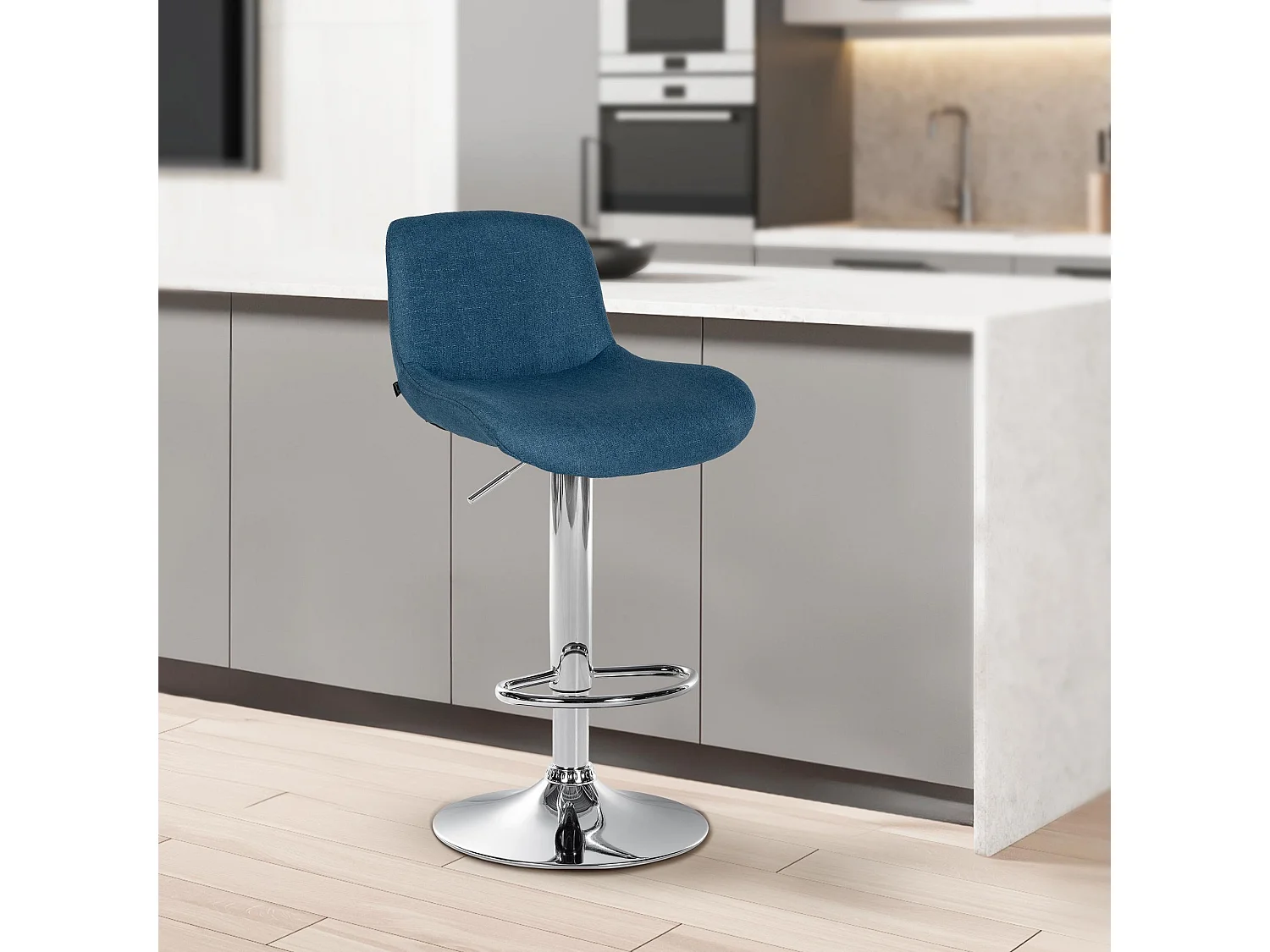 Tabouret de bar - Tissu - Bleu - Solon