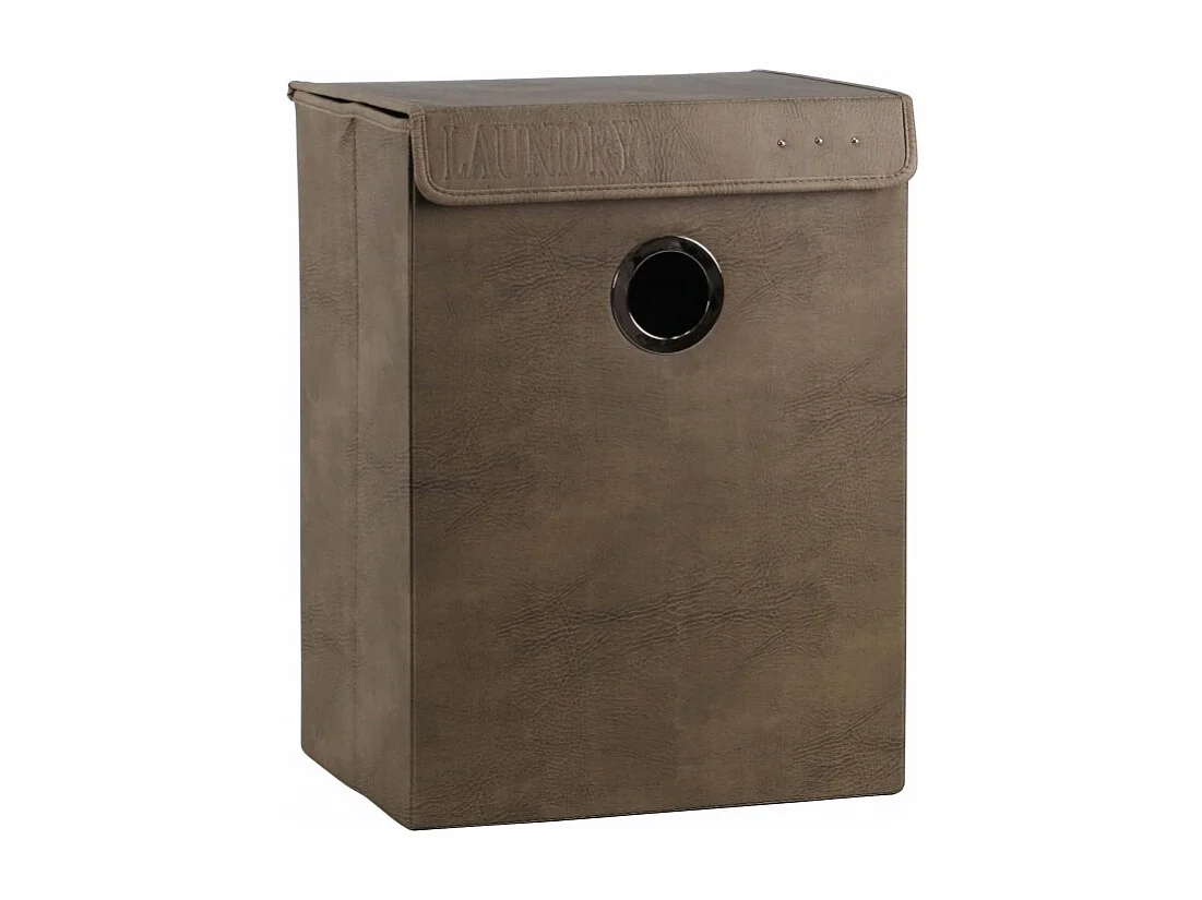 Panier à linge avec couvercle marron effet vieilli H. 54 cm - BASKET