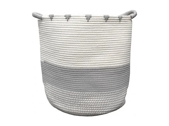 Panier de rangement rond D. 40 cm en corde de coton blanc gris - LOU