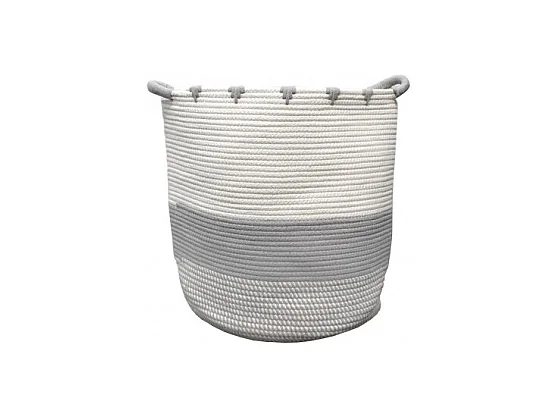 Panier de rangement rond D. 40 cm en corde de coton blanc gris - LOU