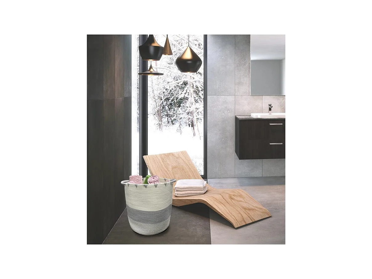 Panier de rangement rond D. 40 cm en corde de coton blanc gris - LOU
