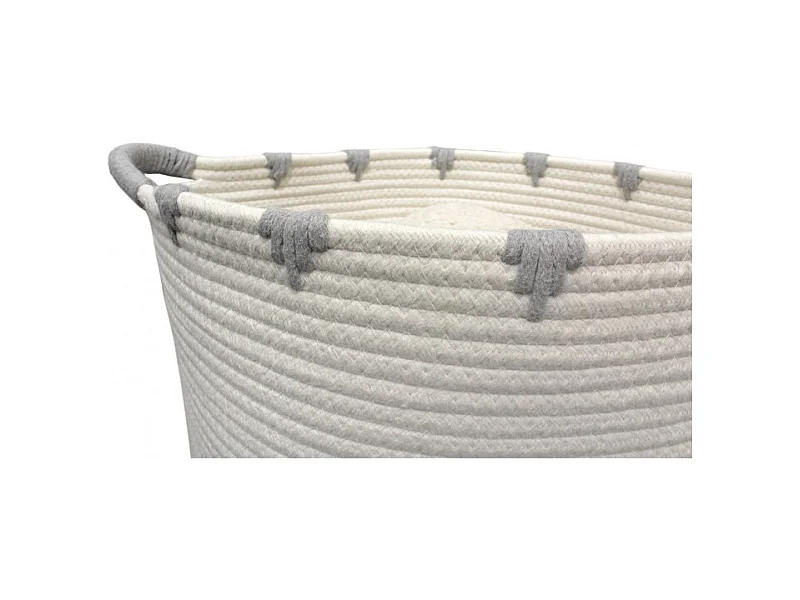 Panier de rangement rond D. 40 cm en corde de coton blanc gris - LOU