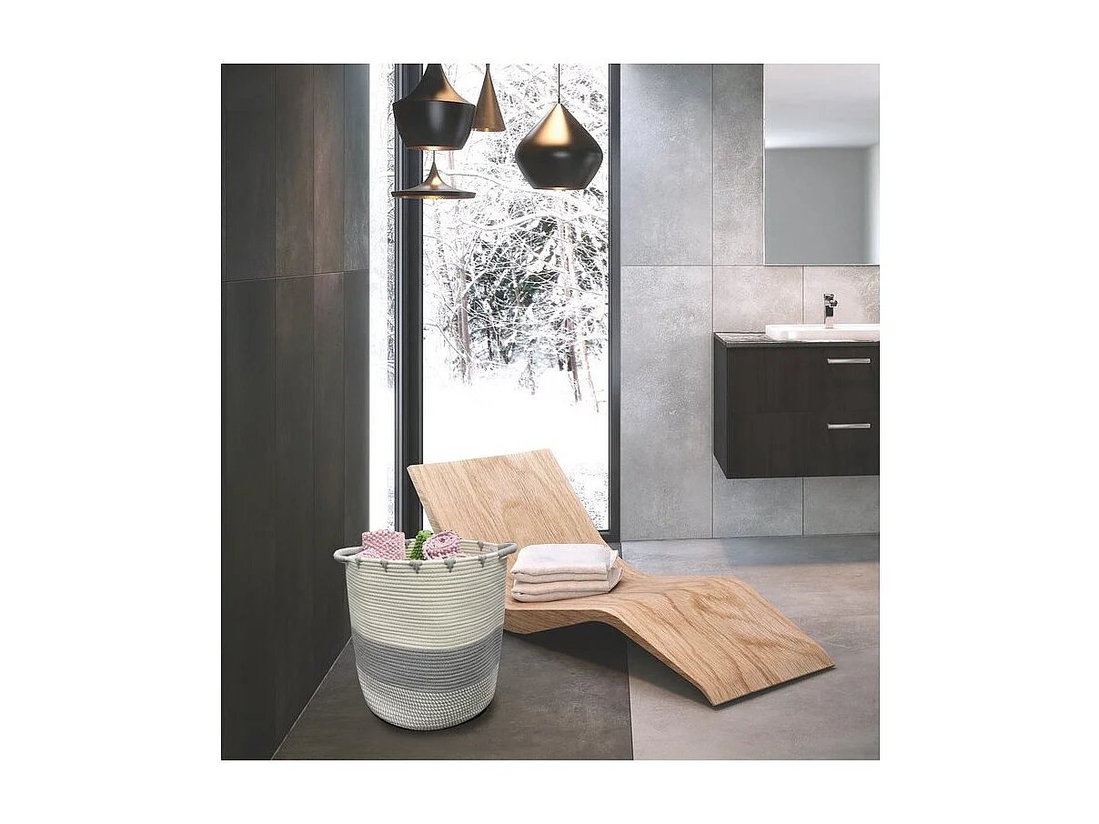 Panier de rangement rond D. 40 cm en corde de coton blanc gris - LOU
