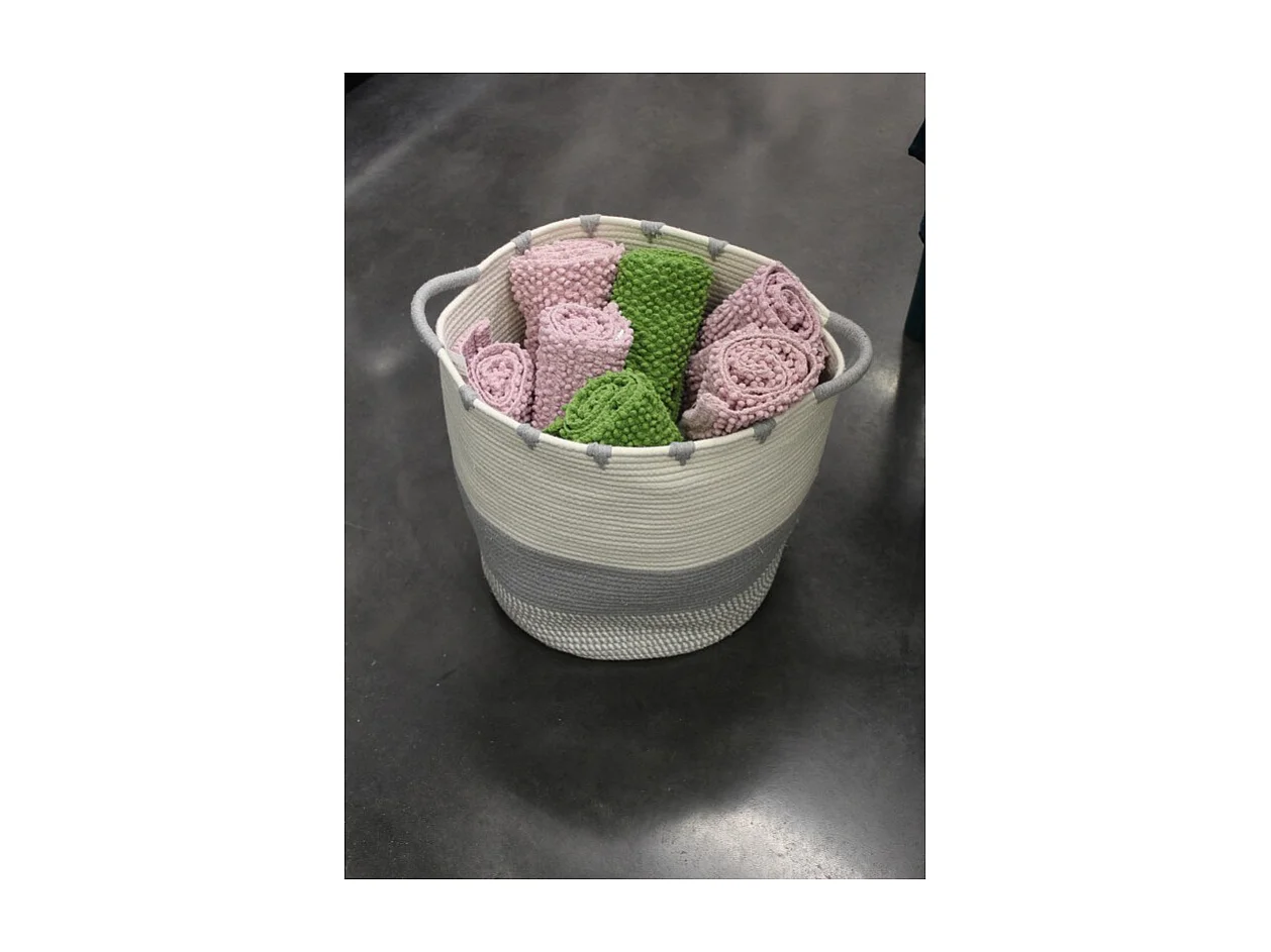 Panier de rangement rond D. 40 cm en corde de coton blanc gris - LOU