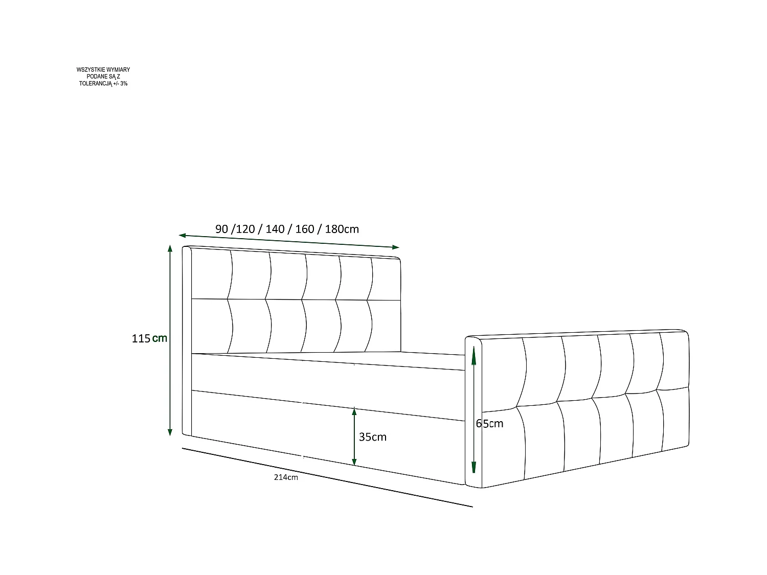 Polsterbett ADA 140x200 Itaka 15 mit Kopfteile, gepolstertes, - Matratze und mit Aufbewahrung unter Bett