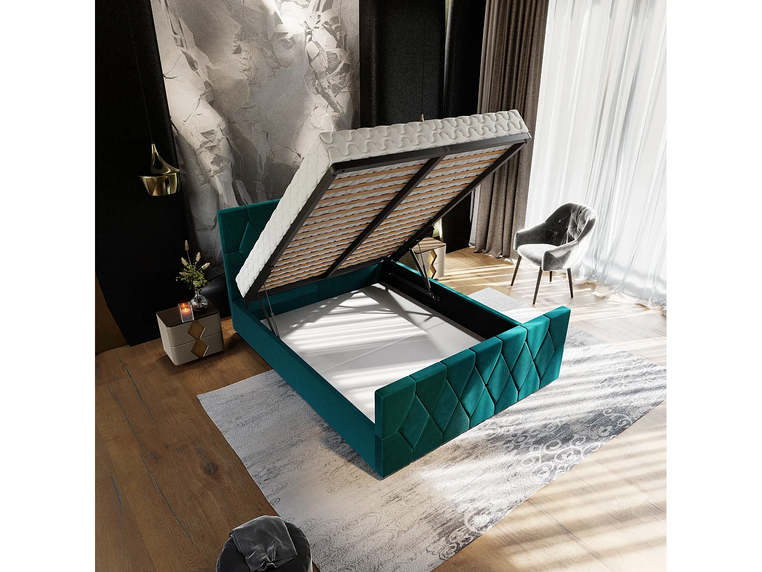 Polsterbett ADA 180x200 Itaka 50 mit Kopfteile, gepolstertes, - Matratze und mit Aufbewahrung unter Bett