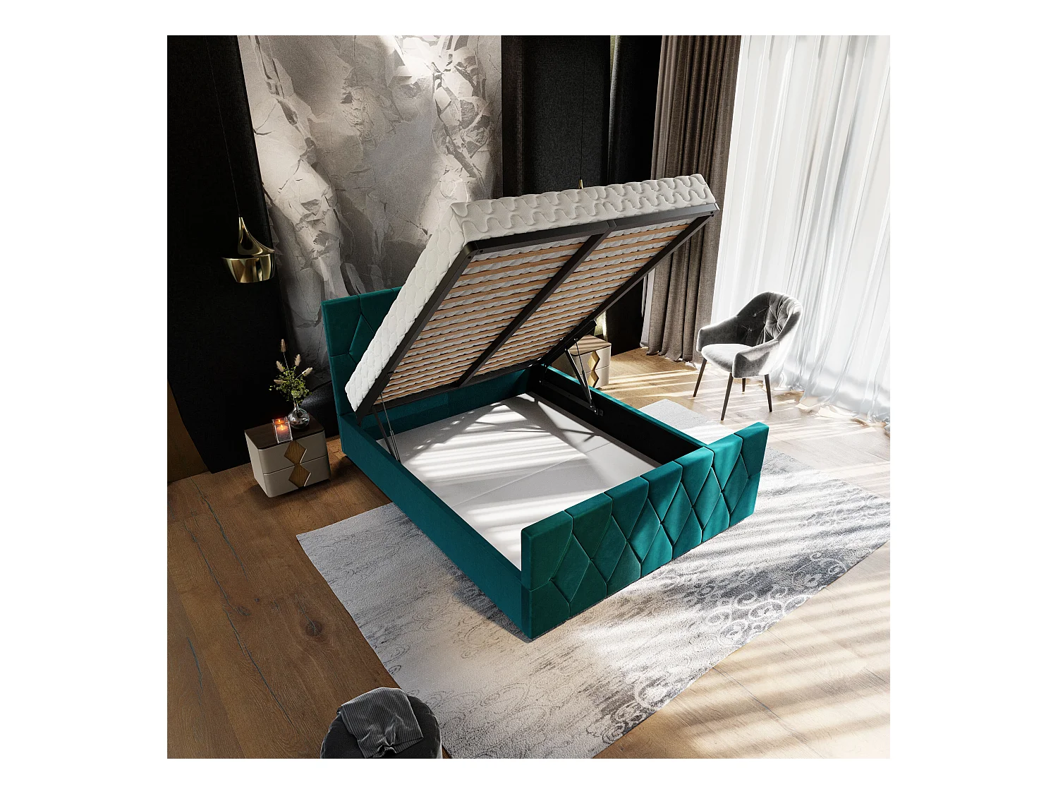 Polsterbett ADA 180x200 Itaka 33 mit Kopfteile, gepolstertes, - Matratze und mit Aufbewahrung unter Bett