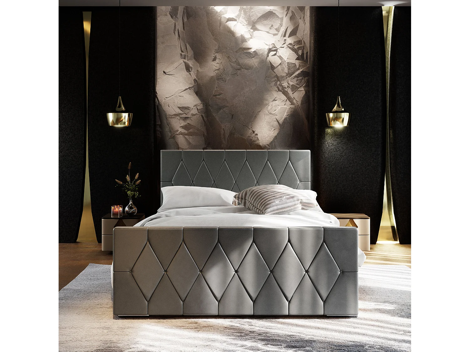 Polsterbett ADA 90x200 Itaka 50 mit Kopfteile, gepolstertes, - Matratze und mit Aufbewahrung unter Bett