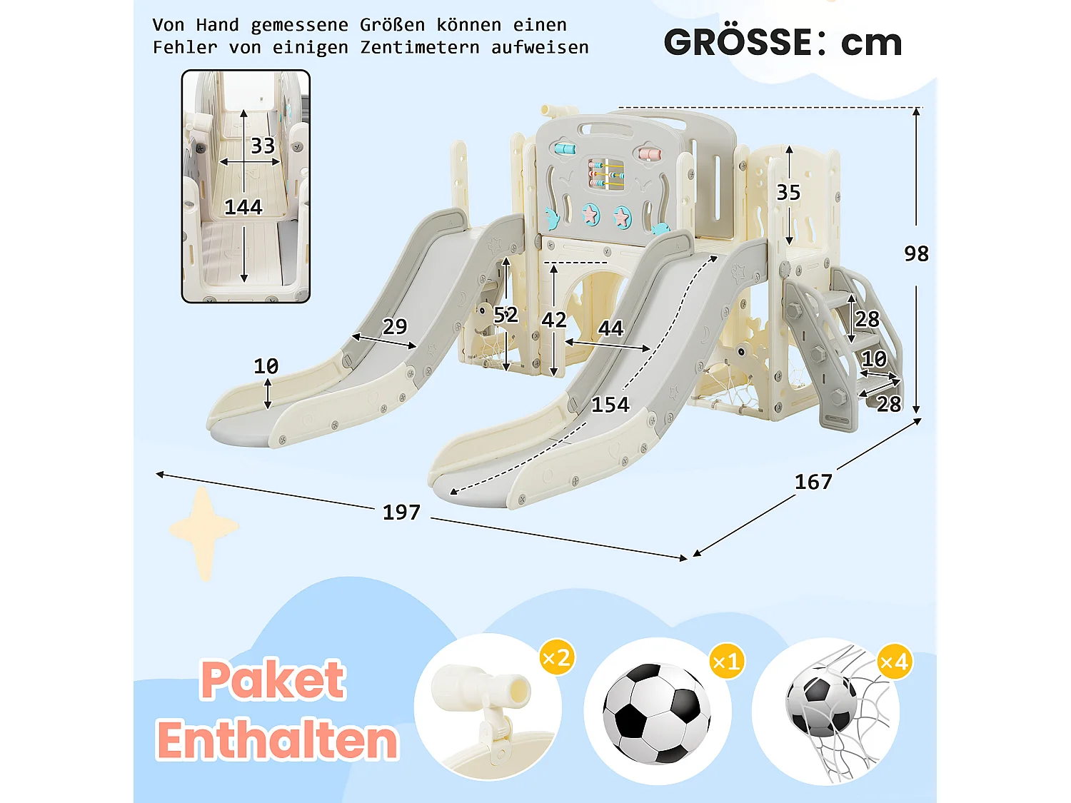 Ensemble aire de jeux pour enfants 8 en 1 - 197 x 167 x 98cm - en matériel HDPE - avec toboggan et balançoire - Gris