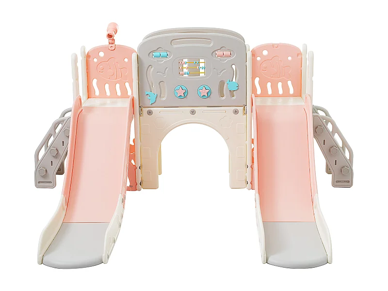 8-in-1 Speeltuinset voor kinderen - 197 x 167 x 98 cm - Gemaakt van HDPE-materiaal - Met gebogen tunnel en klimrek - Roze