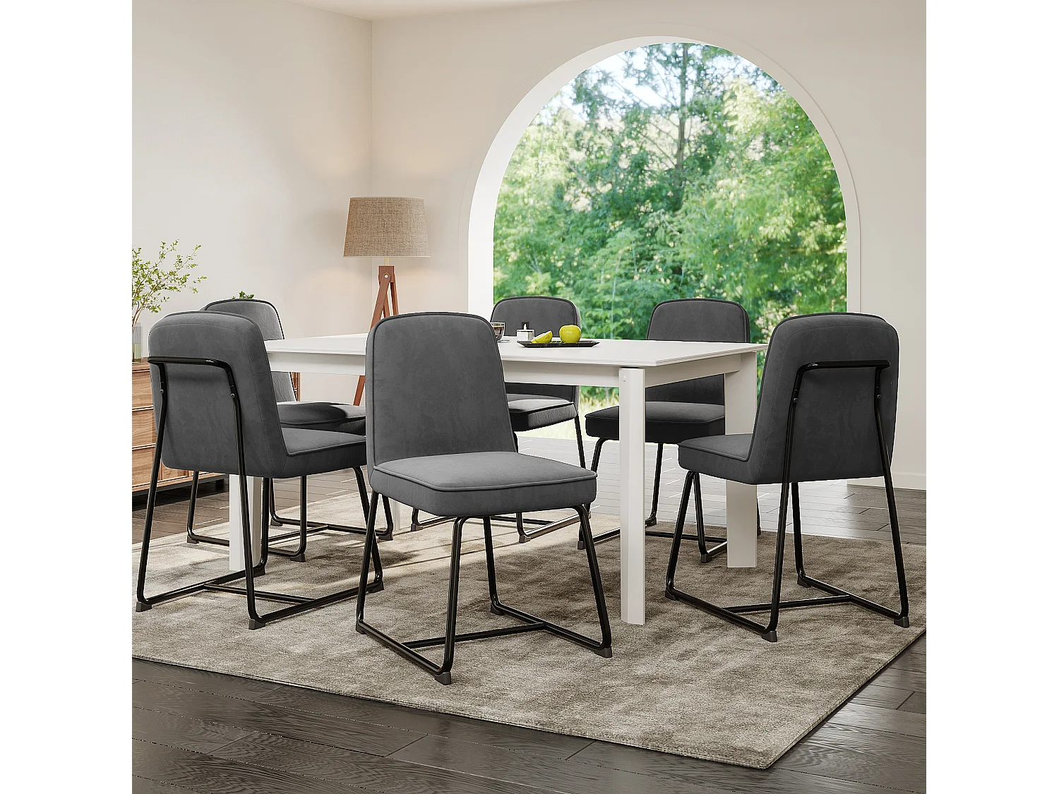 Zestaw 6 krzeseł do jadalni z oparciem - 45x45x81,5 cm - Aksamit i metal - Szary