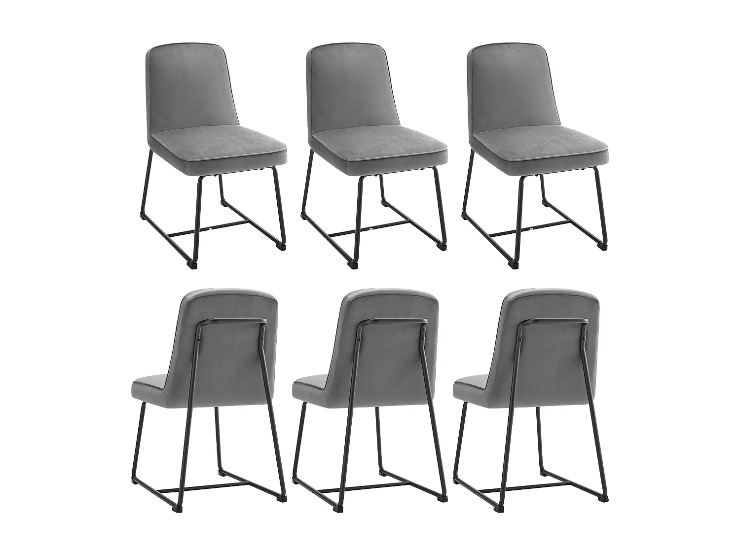 Zestaw 6 krzeseł do jadalni z oparciem - 45x45x81,5 cm - Aksamit i metal - Szary