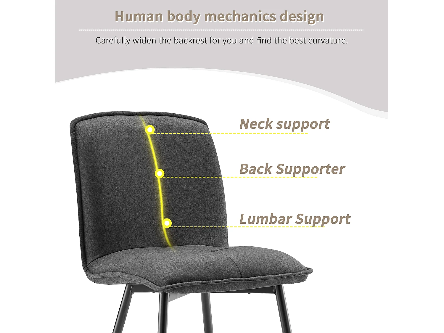 Lot de 4 Chaises de salle à manger avec dossier - 46x40x86 cm - Coton Lin et Métal - Gris