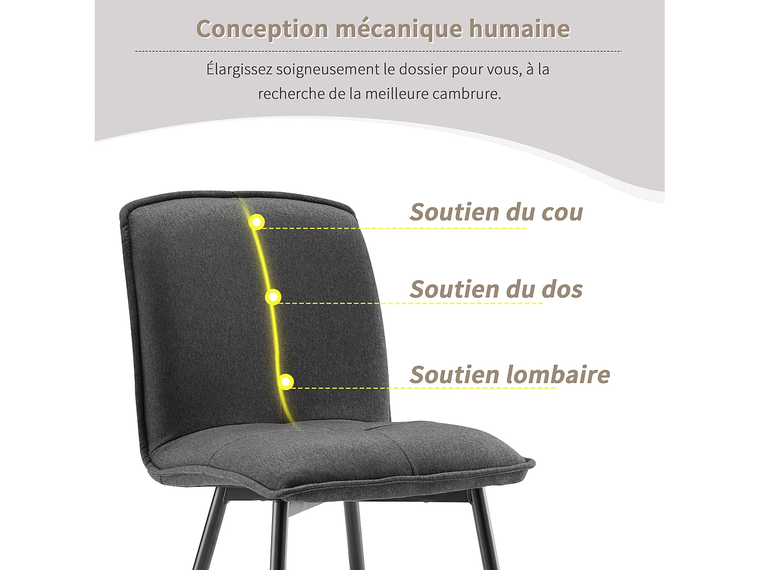 Lot de 4 Chaises de salle à manger avec dossier - 46x40x86 cm - Coton Lin et Métal - Gris