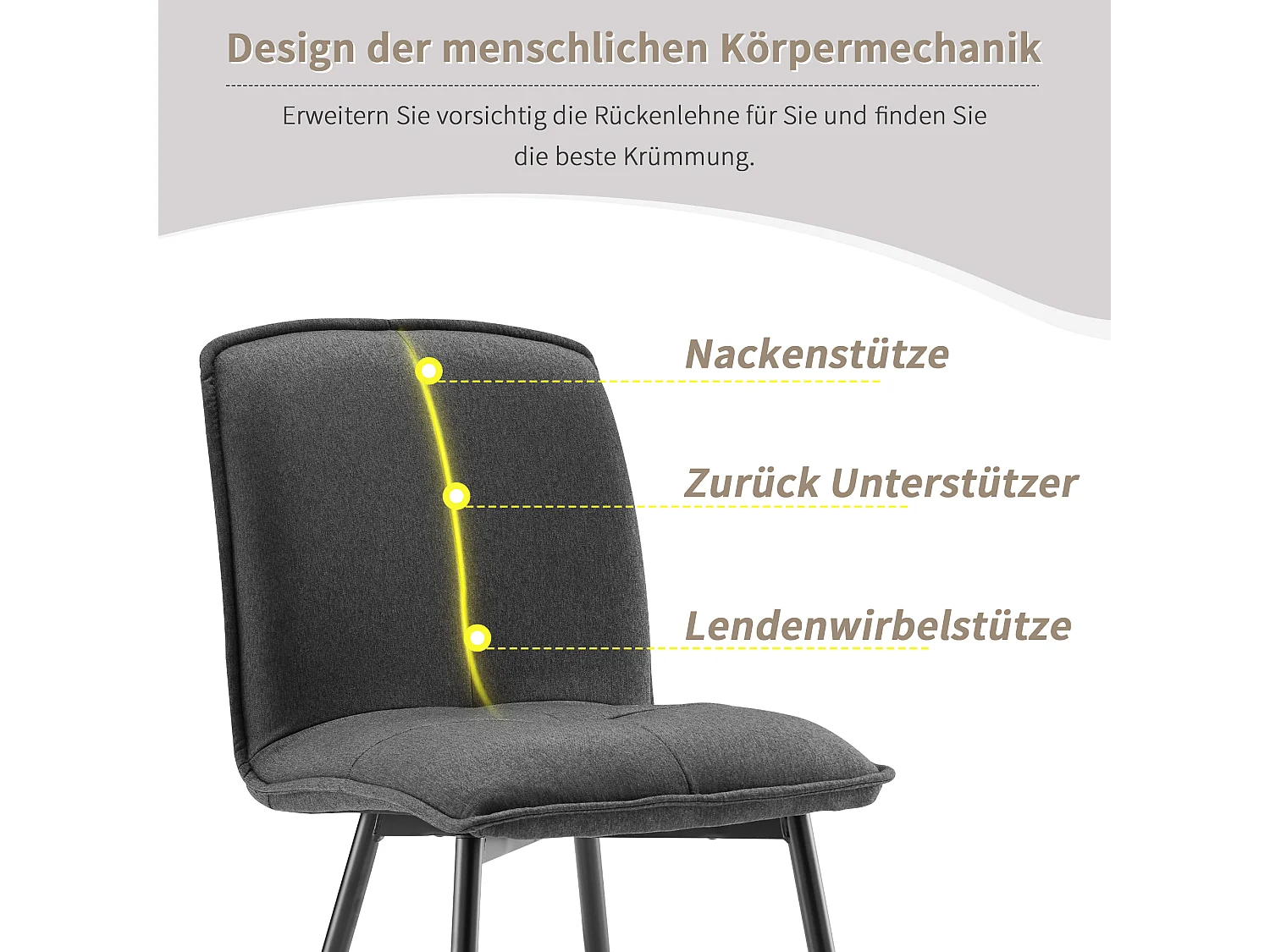 Lot de 4 Chaises de salle à manger avec dossier - 46x40x86 cm - Coton Lin et Métal - Gris